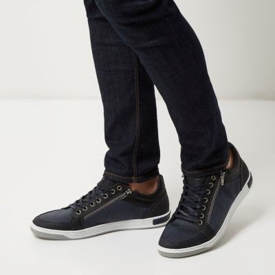 Navy croc leather trainers
